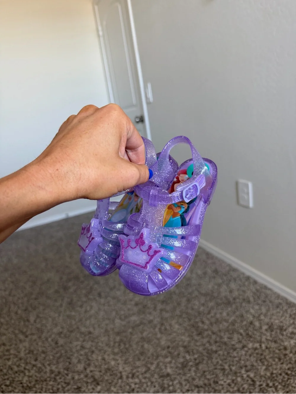 Purple princess glitter light up jelly shoes